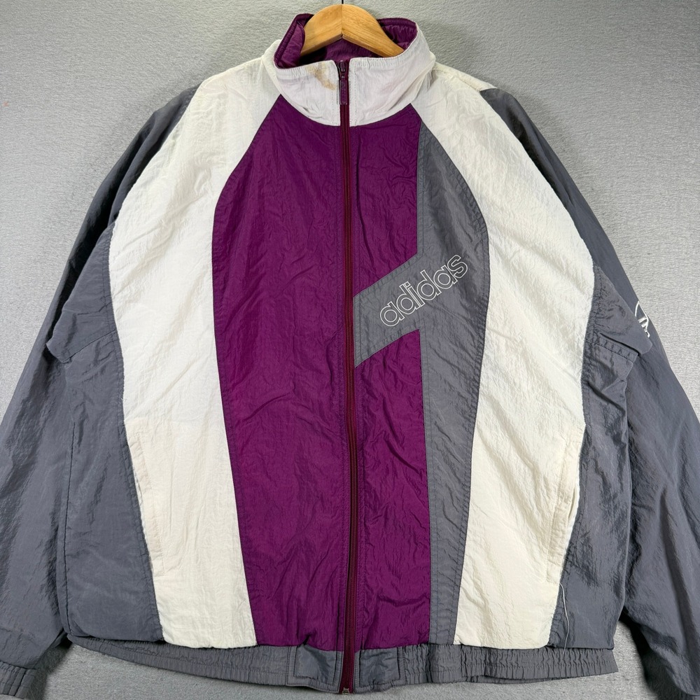 Vintage Adidas Track Jacket Windbreaker Purple Gray White Logo Size Large‎ 90's